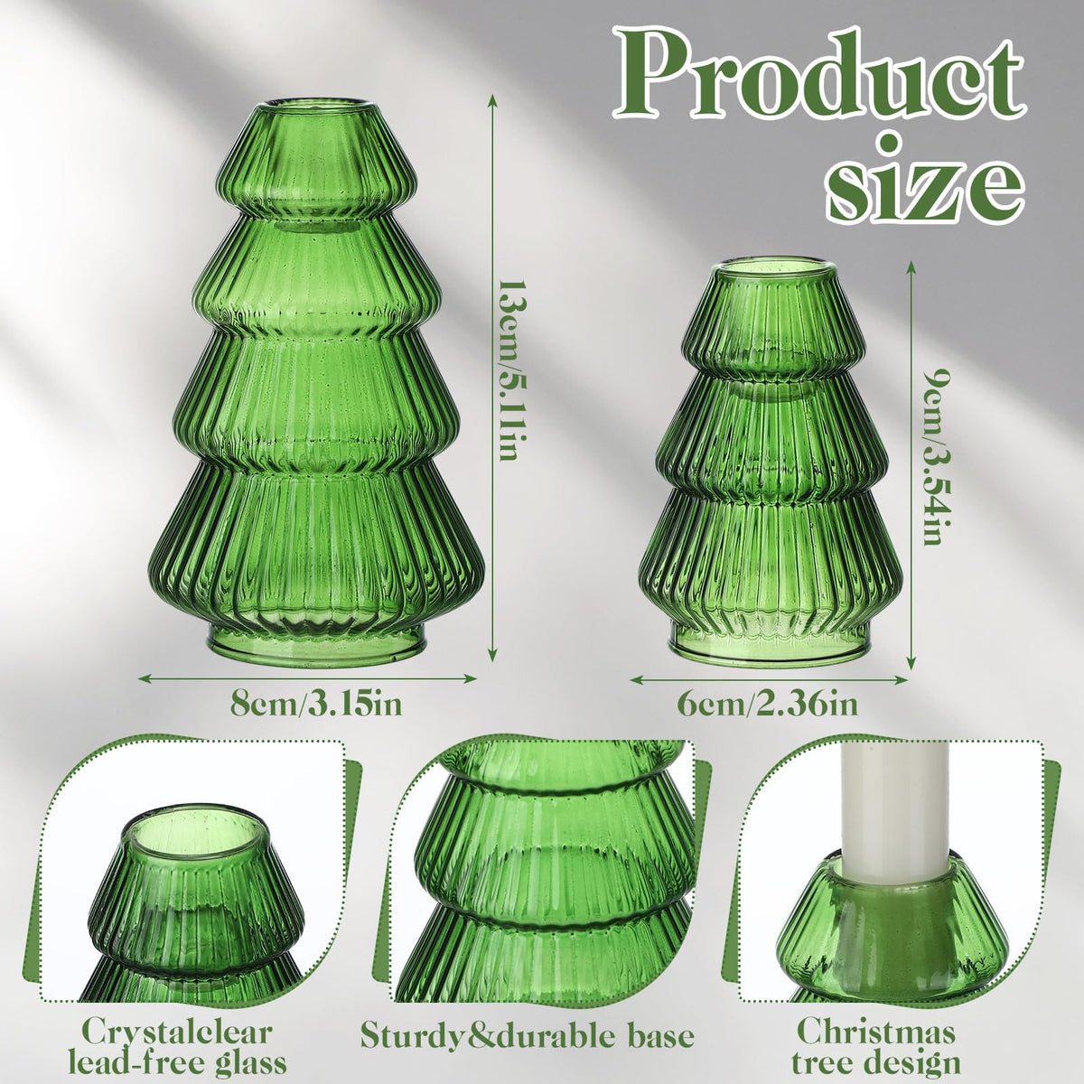 Leinuosen Glass Candlestick Set, Tree Shape, Green, 4 Pieces