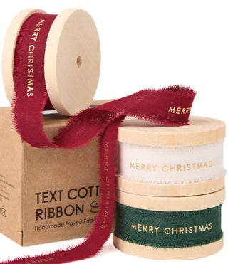 Vitalizart Christmas Ribbon, 5/8 Inch Cotton Frayed Fringe, Merry Christmas Mixed Color