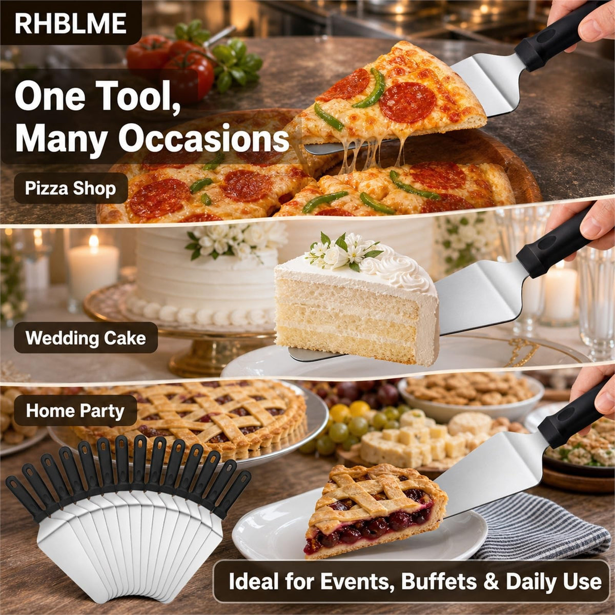 RHBLME Pizza Spatula Set, Stainless Steel with Plastic Handle, 25 Pack