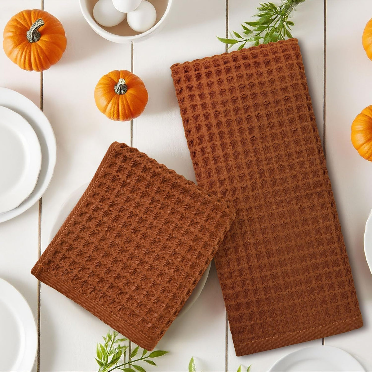 Jacquotha Waffle Hand Towels, 100 Percent Cotton, Rust, Set of 2