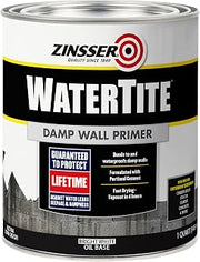 Zinsser WaterTite White Damp Wall Primer | Apply Directly To Damp Concrete, Blocks Moisture Intrusion, Basement Wall Preparation, Quart