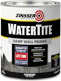 Zinsser WaterTite White Damp Wall Primer | Apply Directly To Damp Concrete, Blocks Moisture Intrusion, Basement Wall Preparation, Quart