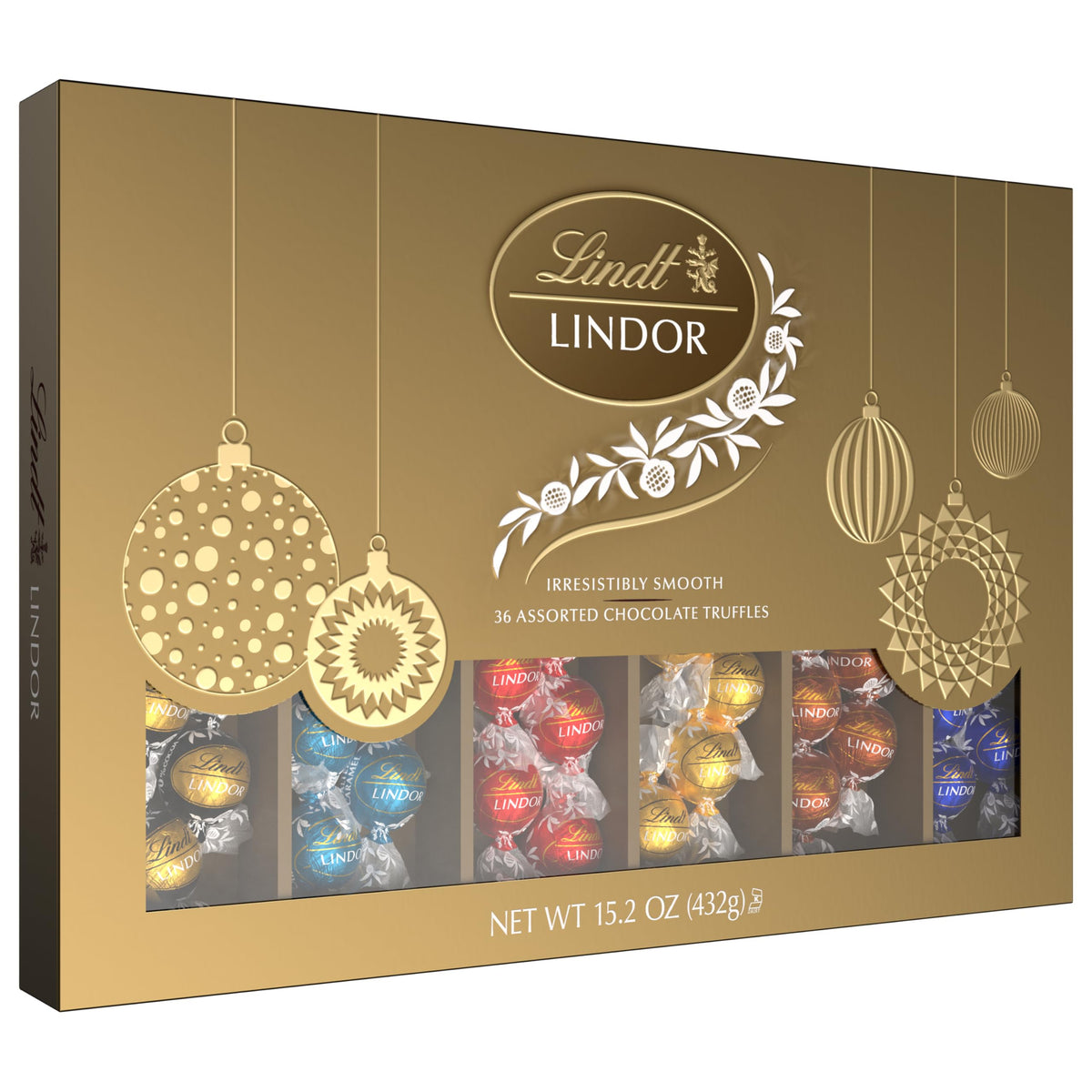 LINDOR Holiday Deluxe Assorted Chocolate Candy Truffles Gift Box by Lindt – 0.42 Ounce (Pack of 36), Pack of 36