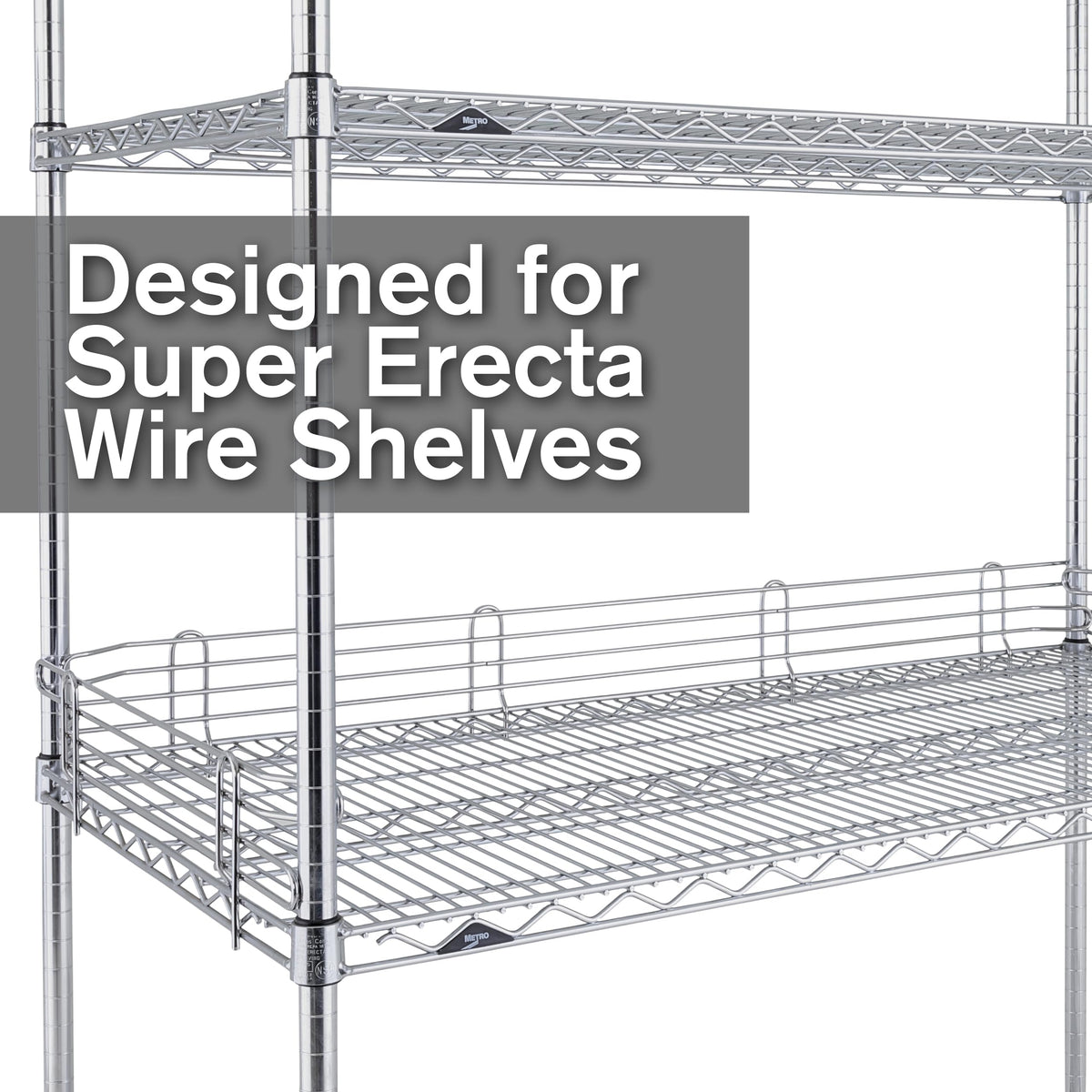 Super Erecta 4" High Stackable Ledge for Wire Shelving by METRO – 18, Chrome, Model L18N-4C