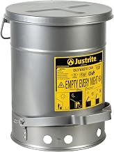 Justrite 6 Gallon Galvanized Steel Oily Waste Can | 16" x 12" Metal Oil Rag Safety Can with Quiet Foot Operated Self-Closing Lid for Oil Rag Disposal, Made in The USA, Silver,