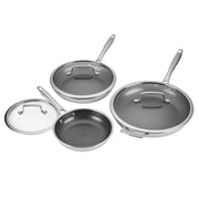 PURELYSEAR 6-Piece Stainless Steel Frying Pan Set with Glass Lids by Cuisinart – Glass 430 stainless steel, Edelstahl, Model FTPS226EU