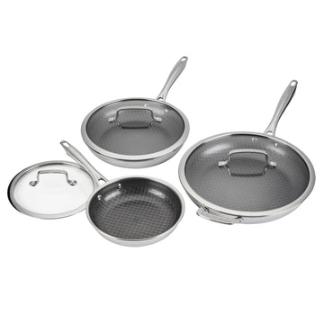 PURELYSEAR 6-Piece Stainless Steel Frying Pan Set with Glass Lids by Cuisinart – Glass 430 stainless steel, Edelstahl, Model FTPS226EU