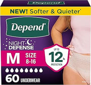 Depend Night Defense Adult Diapers for Women, Medium, 60 Count