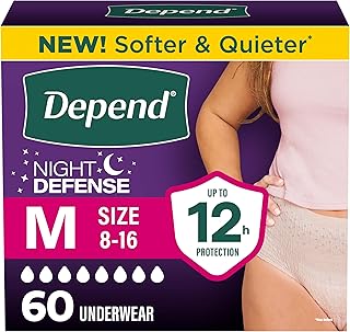 Depend Night Defense Adult Diapers for Women, Medium, 60 Count