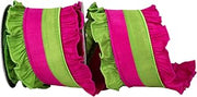 Reliant Ribbon Ruffle Festivity Dupioni Deluxe Wired Edge Ribbon, Citrus/Fuchsia