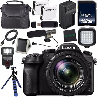 Panasonic Lumix DMC-FZ2500 Digital Camera (International Model) + Lithium Ion Battery + Charger + LED Light + 128GB SDXC Class 10 Memory Card + Tripod + Condenser Mic Bundle