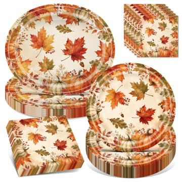 GLOFAVOR Thanksgiving Dinnerware Set, 100 Pieces, Fall Prints