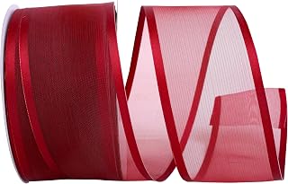 Reliant Ribbon 25771W-018-40K Charlize Sheer Satin Wired Edge Ribbon, 2-1/2 Inch X 50 Yards, Classic Red