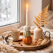 FoldTier Pumpkin Candle Holders, 5.9 Inch Resin Set of 2, Orange White Green