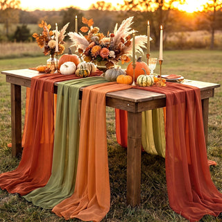 Boao Chiffon Table Runner, 12 x 118 Inches, Set of 6 in Yellow Orange and Maple Red