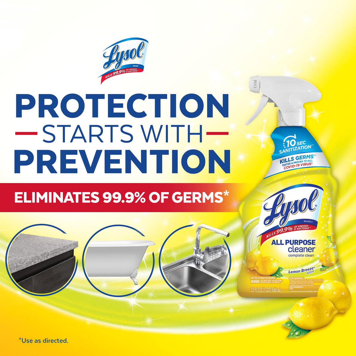 Lysol 32 Fl Oz (Pack of 4) / Lemon Breeze / 1 All-Purpose Cleaners