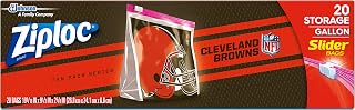 Ziploc Slider Storage Gallon Bag, Great for grab-and-go snacking, tailgating or homegating, 20 Count- NFL Cleveland Browns