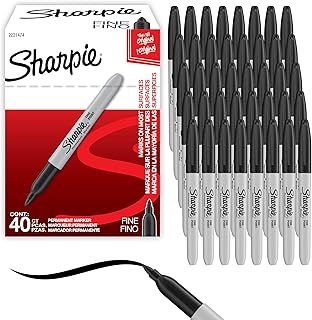 Sharpie Permanent Markers, Fine Tip, Black, 40 Count - Office Supplies, Quick Drying, Fade Resistant, For Wood, Plastic, Paper, Metal, And More