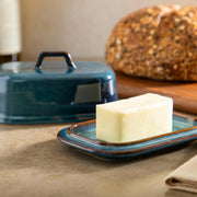 Gibson Elite Stoneware Butter Keeper with Lid, Blue Reactive Glaze, 6 Inch