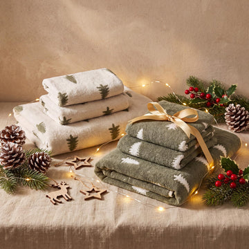 Peryiter Christmas Towel Set, Pine Tree Pattern, Green, 6 Pieces