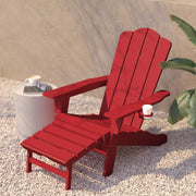 Halifax Poly Resin Adirondack Chair with Cup Holder and Pull Out Ottoman by Flash Furniture – Set of 2, Plastic: Polyethylene (HDPE), Red, Pack of 2, Model 2-LE-HMP-1045-110-RD-GG