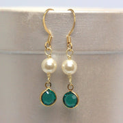 Crystal Channel Drop Dangle Earring - Emerald Color by Martiana Jewelry – 1 inch, Crystal, Pearl, Gold Tone Ear Hook, Emerald Color, Model MJ-E109