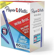 Paper Mate Ballpoint Pens, Write Bros. Blue Ink Pens, Medium Point (1.0mm), 60 Count