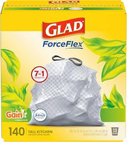 Glad ForceFlex Kitchen Trash Bags, Rip and Tear Resistant, Gain Original Scented Tall Garbage Bags, Odor Control, Febreze Freshness, 13 Gallon, 140 Count