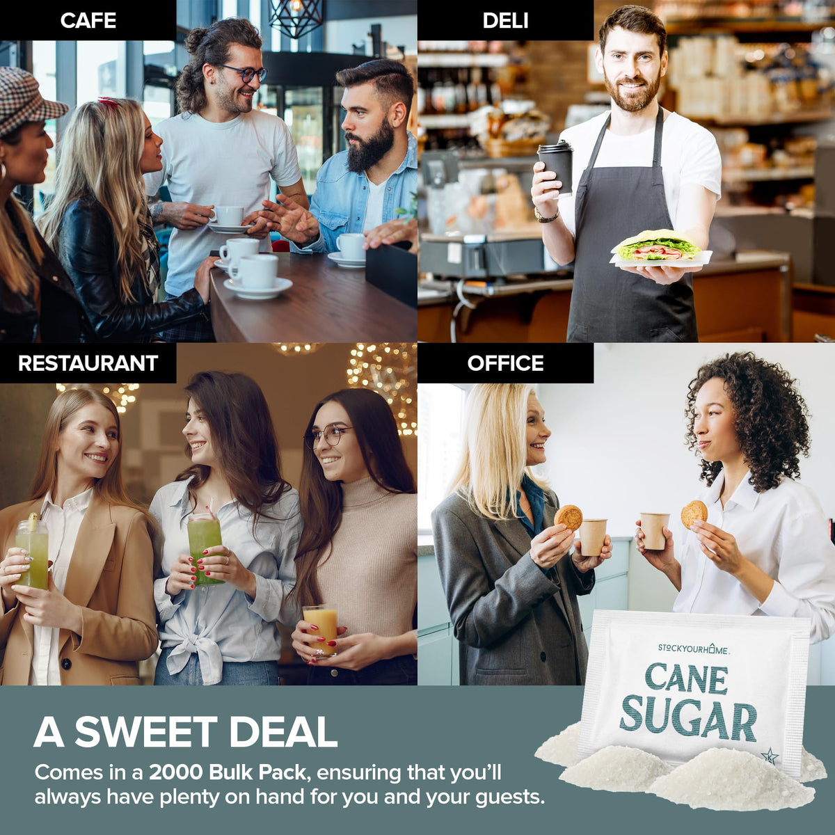 Bulk White Sugar Packets 2000 Count Individual Portion Packs for Hot Drinks Great for Restaurants Offices Schools and Home Use by Stock Your Home – 2000 Count, Model SYH-4446