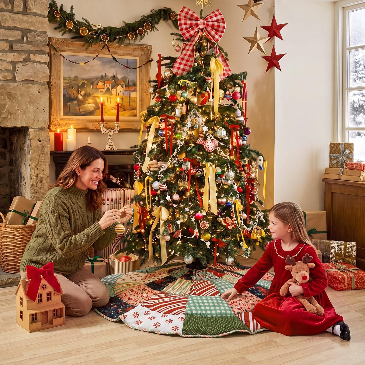 Junkin Quilted Tree Skirt, 48 Inch Diameter, Colorful Patchwork