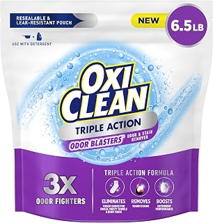 OxiClean Triple Action Odor Blasters and Stain Remover Powder, 6.5 lbs | Use with Detergent, Eliminates Tough Odors, Remove Stains, Color Safe, Chlorine Free