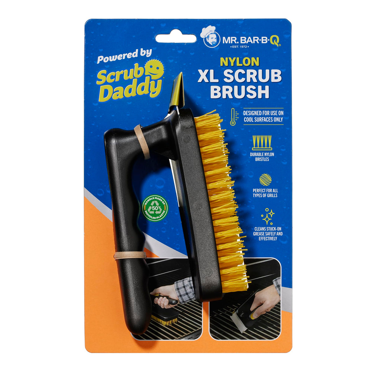 Nylon XL Scrub Brush Powered by Scrub Daddy by Mr. Bar-B-Q – X-Large, Nylon, Black and Yellow, Model 60404SDZ