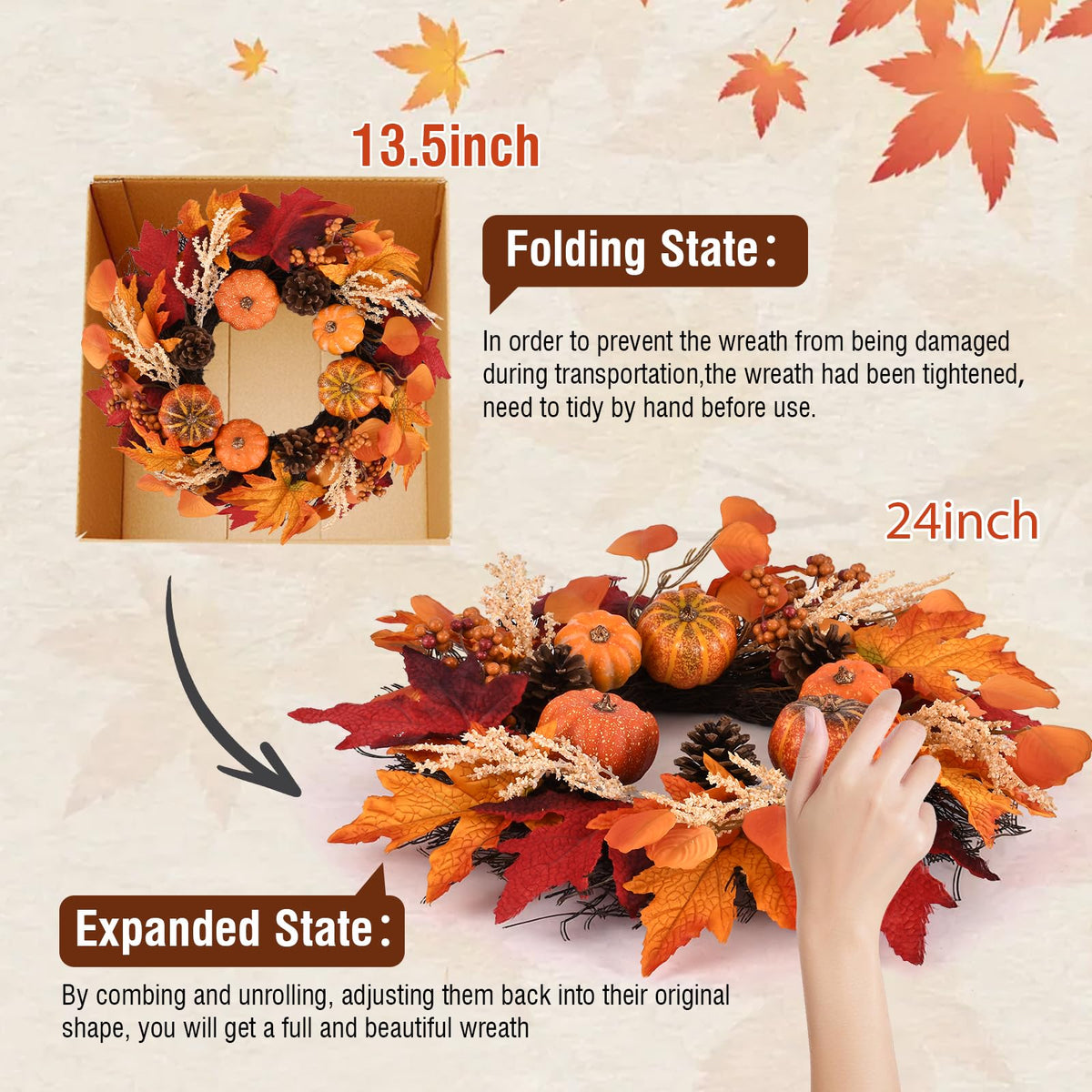Nisoger Autumn Wreath, 24 Inch Diameter, Pumpkin Berry