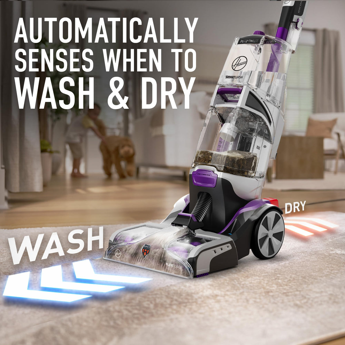 SmartWash Pet Automatic Carpet Cleaner Machine with Spot Chaser Wand by Hoover – FH53000PC, 0.5 gallons, Purple, Model FH53000PC