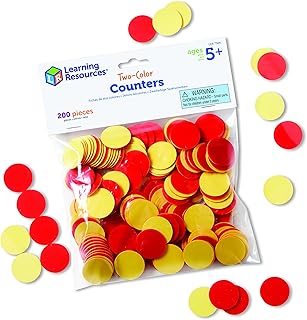Learning Resources Two-Color Counters, Red/Yellow, Educational Counting, Sorting, and Patterning, Family Counters, Set of 200, Grades K+, Ages 5+