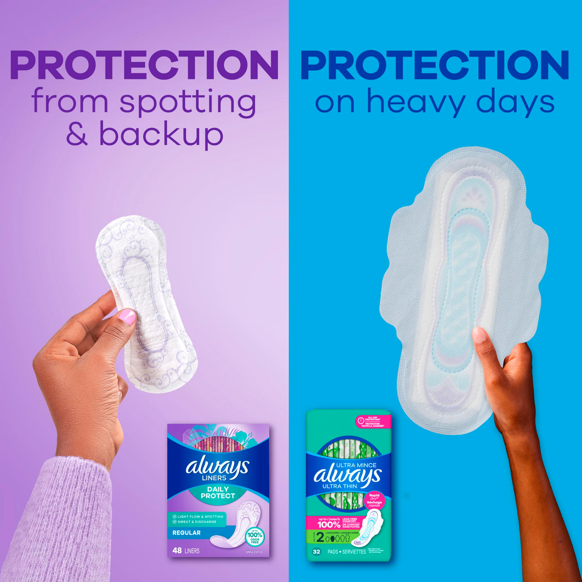 Panty Liners for Women Daily Protect Liners by Always – Regular, Polyethylene