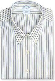 Brooks Brothers Mens Regular Fit All Cotton Mixed Stripe Pocket Dress Shirt,