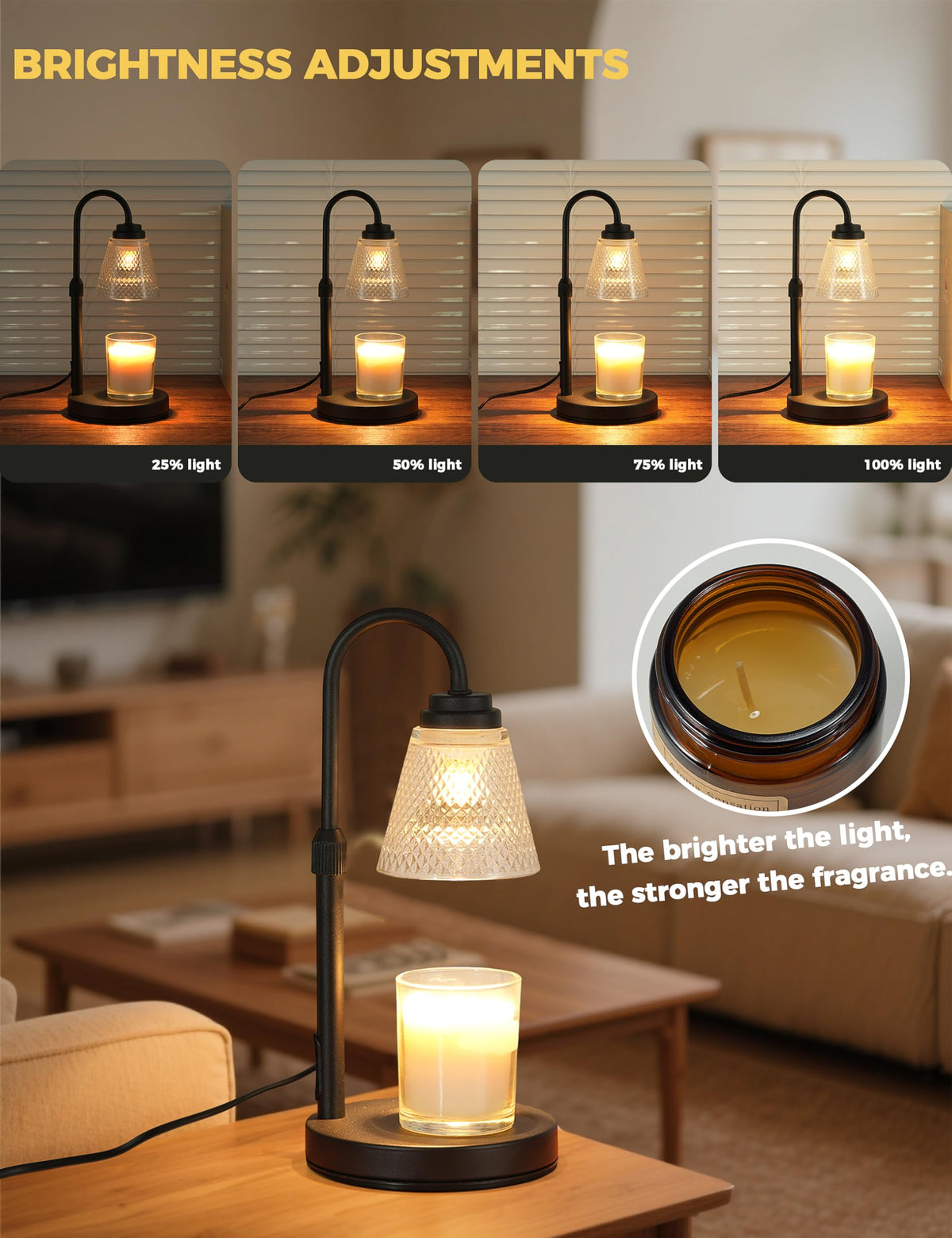 Qutadi Candle Warmer Lamp, Dimmable with Timer, Black