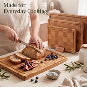 Kikcoin Bamboo Cutting Board Set, 3 Sizes with Rack, Natural Wood