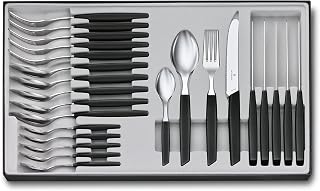 Victorinox 6.9093.11W.24 Cutlery Table Set, Steak Knife, Fork and Spoon, Set of 24, Black