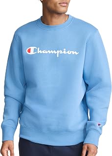 Champion Men’s Powerblend Crewneck Sweatshirt,Classic Script Logo, Riviera, Medium
