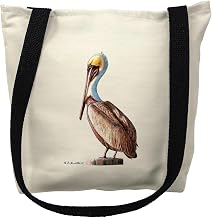 Betsy Drake Pelican on White Medium Tote Bag 16x16