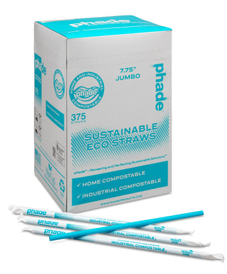 Eco-Friendly 7.75" Jumbo Drinking Straws 3,750 Count - Marine Biodegradable, Compostable, Individually Wrapped, 10 Pack