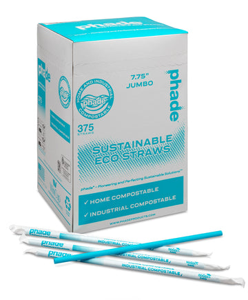 Eco-Friendly 7.75" Jumbo Drinking Straws 3,750 Count - Marine Biodegradable, Compostable, Individually Wrapped, 10 Pack