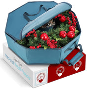 Hearth & Harbor Wreath Keeper, Hard Shell Container with Pockets, Blue 30 Inch