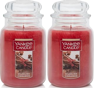 Yankee Candle Sparkling Cinnamon Scented, Classic 22oz Large Jar Single Wick Candle, Over 110 Hours of Burn Time (Pack of 2)