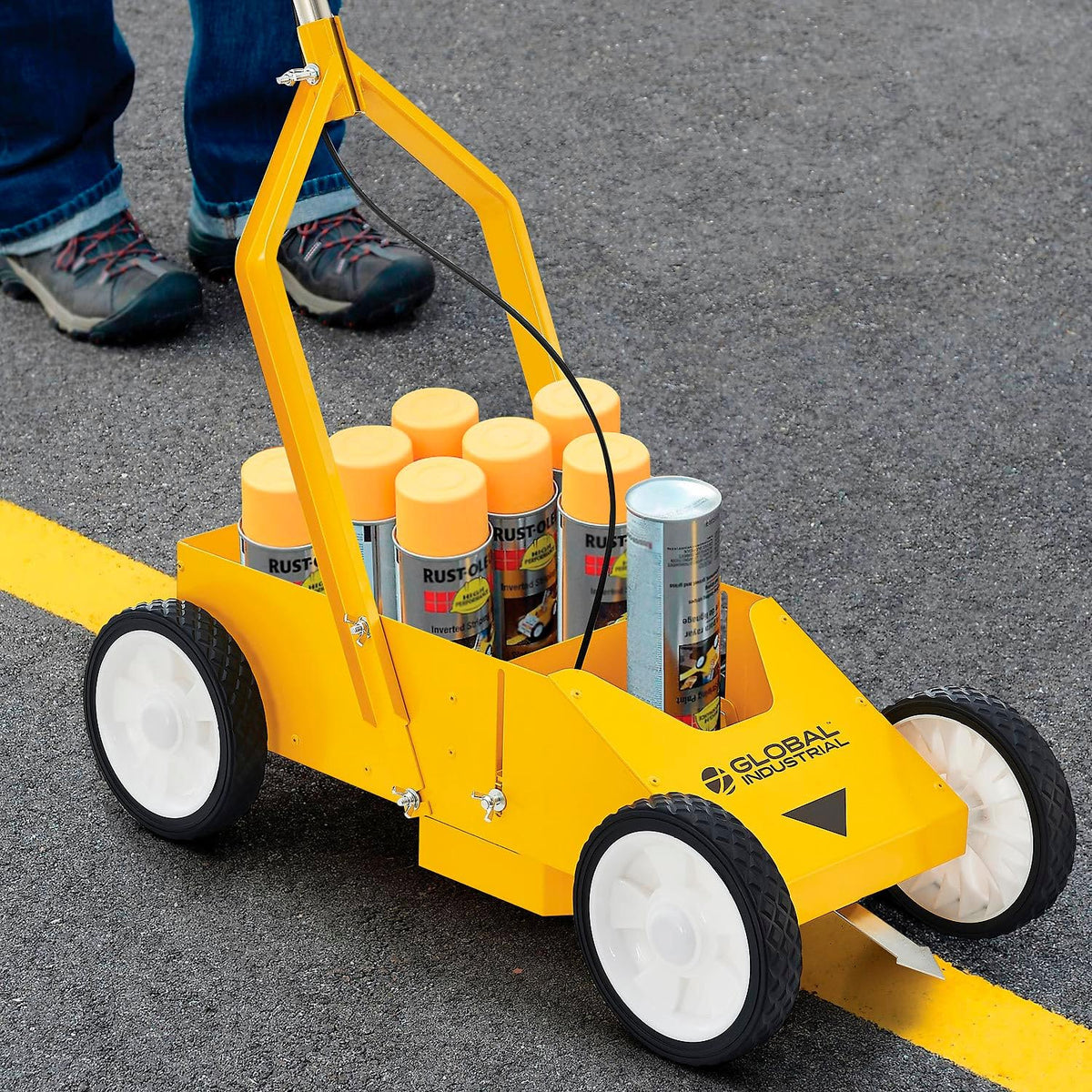 Walk Behind Line Striper with Built-In Storage Tray by Global Industrial – 20 oz, Yellow, Model 670691