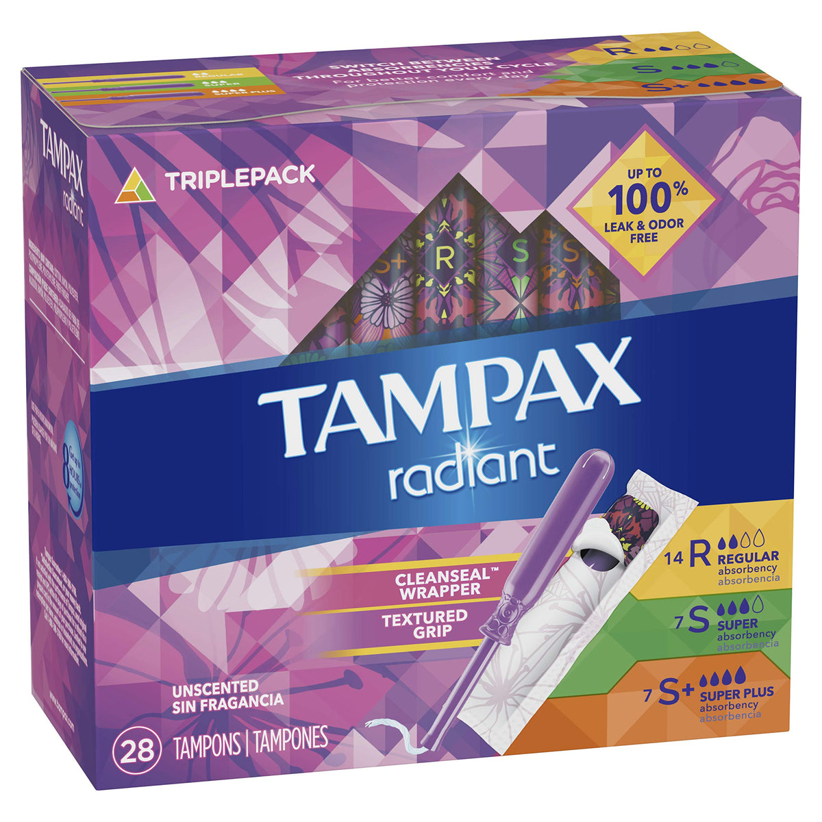Tampons Trio Pack Regular/Super/Super Plus Absorbency by Tampax – 28 Count, Model Radiant