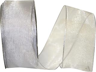 Reliant Ribbon 25733W-070-09J Elegant Woven Sheer Wired Edge Ribbon, 1-1/2 Inch X 25 Yards, Silver
