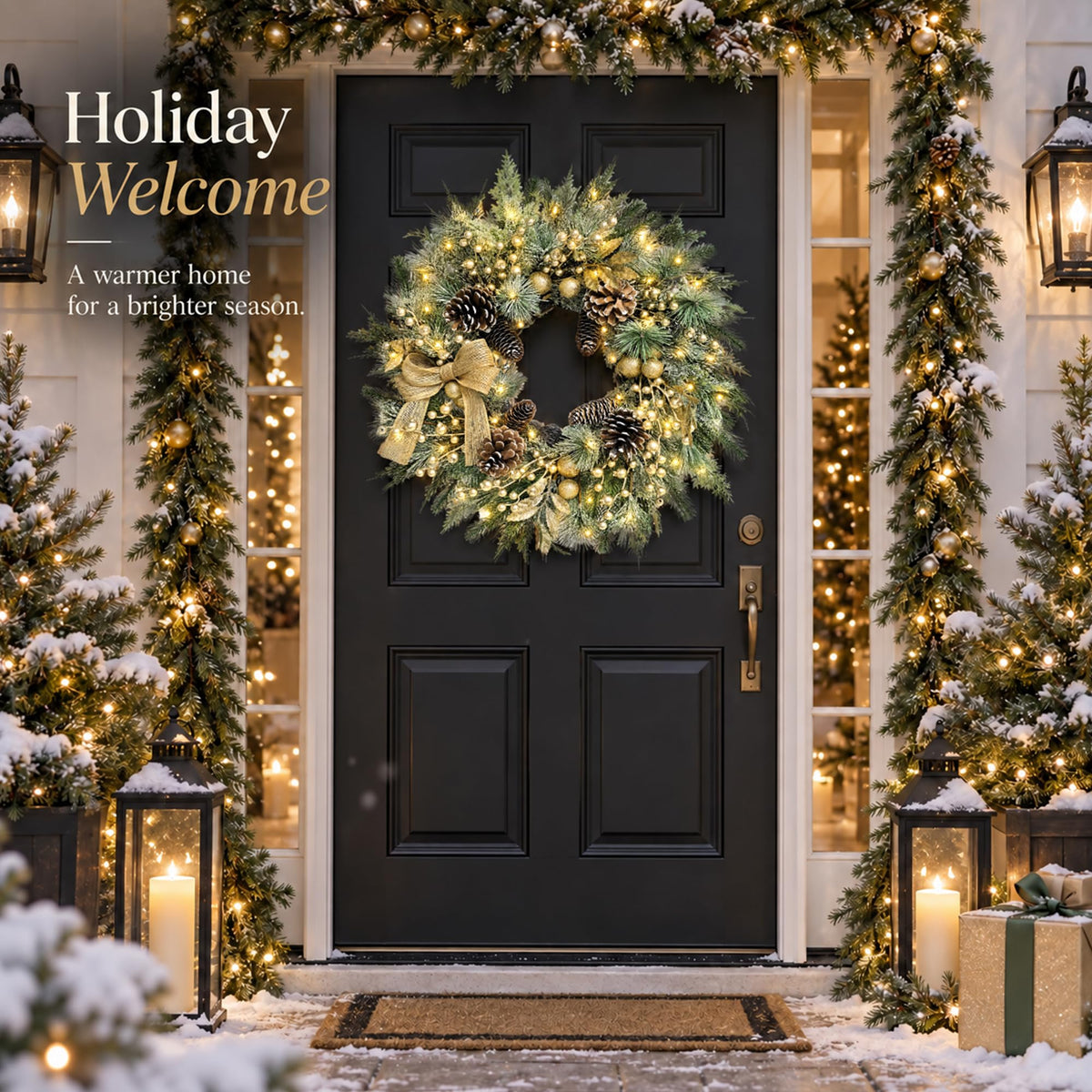 Worthyeah Pine Christmas Wreath, 22 Inch, Vintage Gold